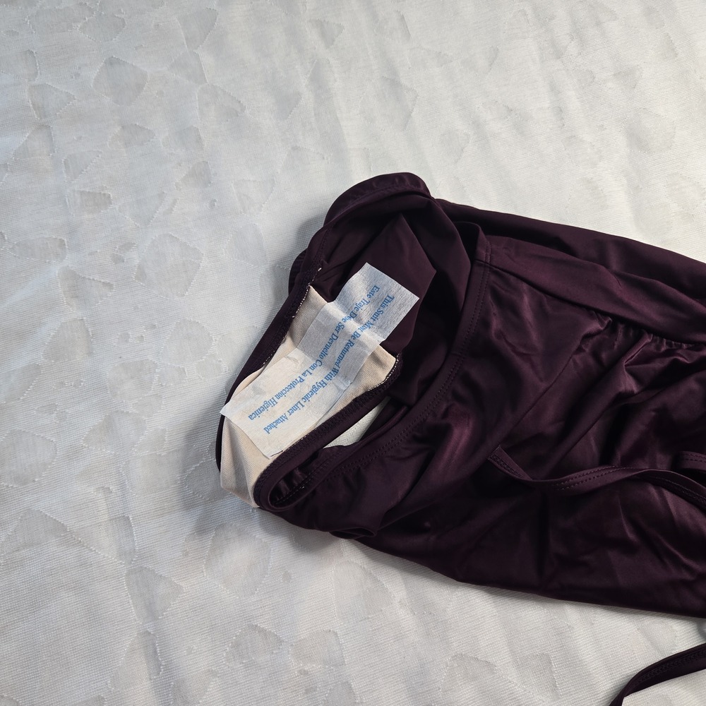 NWT Merona Purple Solid Halter One Piece Swimsuit L Tall Mesh Cutout Padded - Picture 11 of 11
